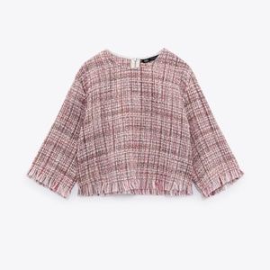 NWT Zara multicolored dust pink frayed textured top